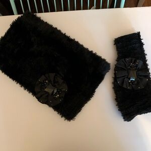 Betsey Johnson Faux Fur Headband and Neck Cover with embellishment.